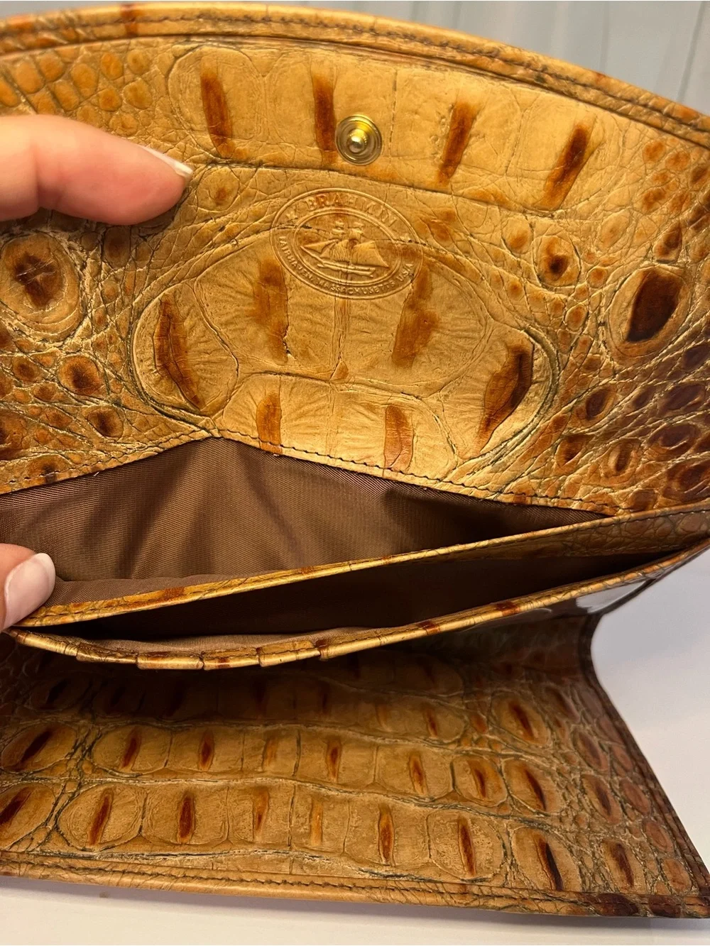 Brahmin Croc-Embossed Envelope Clutch Wallet in Brown